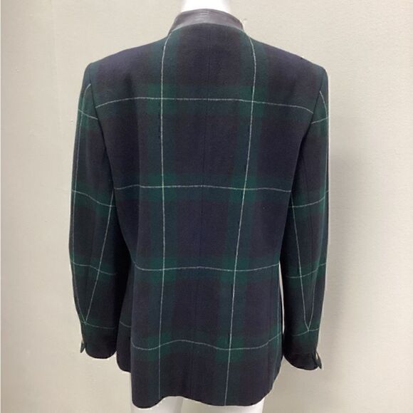 VINTAGE BASLER plaid blazer with leather trim size 4 - Picture 3 of 6